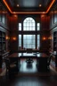 Placeholder: Picture of a study with mahogany panelled walls, a large landscape window and a large darkwood desk, photorealistic, dark fantasy, 4k