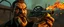 Placeholder: mean looking mafia thug with mustache eating a two hot dogs while fighting on the style of Giger and fallout 4