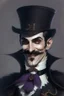 Placeholder: Strahd von Zarovich with a handlebar mustache tipping his top hat with a coy grin