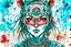 Placeholder: front facing watercolor portrait illustration of a gothpunk armored female kitsune vampire mercenary , beaded dreadlock hair, wearing an ancient ornate japanese kitsune mask , and shemagh, highly detailed with gritty post apocalyptic textures, caught in a cosmic maelstrom of swirling gases , finely detailed facial features and hair, in the graphic novel style of Bill Sienkiewicz, and Jean Giraud Moebius, ink wash and watercolor with realistic light and shadow