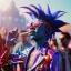 Placeholder: Ultra Realistic photo, medium shot view, drunken dancer women, carnival scene, monster hair, steampunk. Blue hair, confeti, Sunglasses, smoking, happy, festival, red fog. highly detailed, concept art, unreal engine 5, ray tracing, RTX, lumen lighting, ultra detail, volumetric lighting, 3d, finely drawn, high definition, high resolution.