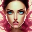 Placeholder: crystal clear blue eyes, and dark pink hair, dot eyebrows, woman, angry expression, pointy ears, long hair, sexy, young, beautiful