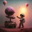 Placeholder: 1yo little boy is on safari on the moon. riding a pink dinosaur. he has big and a funny hat. High detailed. Cinematic. oil on canvas painting. Warm lights. beksinski