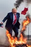 Placeholder: donald trump maniacally laughing while burning the american flag