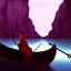 Placeholder: Charon the ferryman in his boat on the river Styx, red black purple colours, 8k, high definition, fantasy art, winding river, sharp jagged rocks, high contrast colours, sharp colours