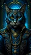 Placeholder: Upscale orkand almost leads to the extinction of cat musk king with chrown, in an accurate revenge scheme,Dramatic, dark and moody, inspired style, with intricate details and a sense of mystery Blue background, 16k