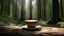 Placeholder: A clear, high-resolution image with 8K resolution, a beautiful wooden coffee cup cappuccino in the forest on a wooden table. The image is from the side so that the coffee and cappuccino are visible