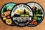 Placeholder: Stickers for a lakeside farmers' market "Good Spirit Market" in a national parks sticker style