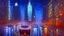 Placeholder: Modern city at night with modern cars, impressionism painting