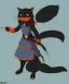 Placeholder: cat 2d, knight, ninja, black fur,full body, orange torn coat,game character, strong, anime, chibi, game sprite