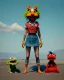 Placeholder: hybrid character, waitress sexy woman with monster muppet mask that covers her entire head, short shirt, tray, beer, old school tattoo, retro style, Sesame Street style, hot, smooth, unreal engine 5, god lights, ray tracing, RTX, lumen lighting, ultra detail, volumetric lighting, 3d.