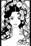 Placeholder: black and white, thick line, coloring book illustration, lineart, stunningly beautiful woman in flowers, ross tran, alphonse mucha