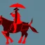 Placeholder: red samurai riding a red rhino, full moon, transparent background