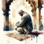 Placeholder: A man is praying namaz with background of islamic pattern, detailed, ultra fine brush use, watercolour painting