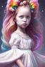 Placeholder: a little girl,brown eyes, pink hair, colorful, watercolor splash, white dress, rainbow flowers, in the style of Camilla d'Errico, hyper detailed, beautiful, complex, trending on artstation, cryengine, national geographic photo, chiaroscuro