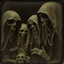 Placeholder: Daguerrotype close up of some mysterious figures, odd background, cinematic, Hieronymus Bosch, Max Ernst vegetal life, rotten, ambient light, ghost, cry
