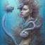 Placeholder: sango fantasy, fantasy magic, intricate, sharp focus, illustration, highly detailed, digital painting, concept art, matte, artgerm and paul lewin and kehinde wiley, masterpiece sexy lips Hawaiian afro lips black African lady body mermaid lionfish head blue space lady beach sea under water mermaid seaweed