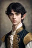 Placeholder: Young elven boy of seventeen years old, with black hair and golden eyes, dressed in aristocratic clothes from the 16th century.
