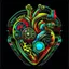 Placeholder: VECTOR LAYERED MULTICOLORED COMPLIMENTARY NEON MECHANICAL HUMAN HEART, METALLIC,