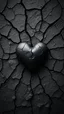 Placeholder: Cracked black heart in a dark, textured style with a monochromatic color scheme. The heart is prominently featured in the center, appearing three-dimensional and emerging from a surface that is heavily cracked and fragmented, resembling dry, parched earth. The cracks radiate outward from the heart, emphasizing a theme of brokenness or decay. The composition focuses tightly on the heart, with the surrounding surface showing intricate patterns of cracks and fissures. The color palette is primarily