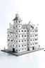 Placeholder: 3-D picture of a 'house of cards' with a white background viewed from distance