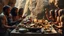 Placeholder: A stone-age feast, Paleolithic banquet, stone utensils, Neanderthal men and women, award-winning photograph, exquisite detail and realism