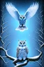 Placeholder: Beautiful snow owl in a magical forest with magical cosmic sky.