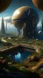 Placeholder: sci fi planet, tall smooth harbour city, gardens