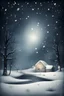 Placeholder: Midnight scene of snow falling in winter. Surrealist style