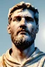 Placeholder: Realistic image, Roman sculpture made in white marble with gold veins, Lionel messi with gold laurel leaves crown, two blue brushes, decorative star on the chest, waist up portrait, marble material, gold ornaments, Baroque style, sun rays background, epic, celestial, cinematic lighting, God lights, 4k resolution, smooth details, soft lighting, unreal engine 5, art station, substance 3d.