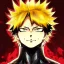 Placeholder: Detailed anime portrait of bakugo from my hero academia, gold hair and golden eyes, black suit, intricate details, full body portrait, keep head in frame, slight smile, black Japanese motif, concept art, highly detailed, digital painting, concept art, sharp focus, illustration, art by Yoji Shinkawa, WLOP and greg rutkowski and alphonse mucha and artgerm and yanjun Chen and Junji ito and Makoto Shinkai, HDR, octane render