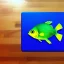 Placeholder: video game icon, 3d, cute tilapia fish over kitchen cutting board, shiny object, graphic design, high contrast, artstation