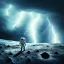 Placeholder: man walking on moon in thunderstorm