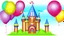 Placeholder: Illustration of a balloon castle, this castle is the party decoration factory. detailed illustration, realistic and colorfull