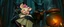 Placeholder: in magical black forest the bad hairy chest shiny mutant wolf carrying a lovely scared wtf are you up to, Korean pig girl with dress under his arms, big cauldron in the background in the style of fallout 4,