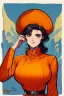 Placeholder: Half parrot half human female in a old 1700s orange Dutch uniform in front of a Dutch city