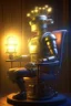 Placeholder: portrait of enlightened steam punk robot awake while dreaming, holding lotsa phones chatbot on a throne , smoke, 4k, downlight, soft light, depth of field, photorealism, trending on art station