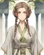 Placeholder: Anime,"anime artwork {a half-elf with brown hair and grey eyes wearing a kaftan is looking at the viewer with an intense gaze and a grumpy and annoyed expression. Her hair is tied into a loose braid, her cheekbones are high and prominent, her skin has a light-olive tone, she is tall and slender with delicate build, her bust is large, her waist is narrow, and her hips are wide. The character is a tsundere} anime style, key visual, vibrant, studio anime, highly detailed, realism"