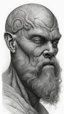 Placeholder: 𝙋𝙧𝙤𝙢𝙥𝙩 highly detailed graphite illustration, A surreal viking with exaggerated anatomical features, heavily wrinkled skin, and an intense, contemplative expression. bald head, thick eyebrows, long beard merge into swirling abstract shapes. Large, expressive hands, one covering the mouth and the other gripping the forehead tensely. Mysterious, introspective, dreamlike, somewhat dark fantasy. #𝙙𝙧𝙚art #prompt