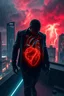 Placeholder: ANIMAL HEART album cover, dark-pop industrial rock anthem, cinematic cyberpunk city at midnight, charismatic male silhouette on rooftop, glowing black chrome anatomical heart with red energy veins floating in chest, electric rain, neon lights, smoke, sparks, storm clouds, futuristic dystopian atmosphere, seductive, rebellious, epic, powerful, emotional tension, high contrast, deep blacks, crimson red highlights, luxury music branding, dramatic volumetric lighting, cinematic shadows, hyper-realis