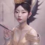 Placeholder: smooth hyper realistic, beautiful Japanese goddess, pale colors, run on dark cosmos background, cat еye, extremely sharp detail, finely tuned detail, ultra high definition, 8 k, unreal engine 5, ultra sharp focus, accurate sword wings, positive smile, lot of details, fit within portrait, Ambiance winter, perfect composition, perfect hair, perfect hands, finger up gestures