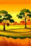 Placeholder: Trees，Warm color palette，The grasshopper stood on the rice field