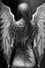 Placeholder: full body woman angel from back wings coming from her back, angel wearing long tunic ultra realistic tattoo