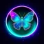 Placeholder: holographic glass icon buttefly in cosmic background