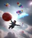 Placeholder: Ultra realistic speed clouds sky scene, wide angle view, strong men falling down with many Childs, circus clothing style, feather color clothing, free jumping flying, many trinkets, hair monster, many jelly beans, balls, color smoke, smile, happy, extreme, wind, clouds sea, 20,000 feet altitude, stratosphere, soft color, highly detailed, unreal engine 5, ray tracing, RTX, lumen lighting, ultra detail, volumetric lighting, 3d, finely drawn, high definition, high resolution.