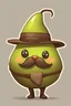 Placeholder: cute character in form of a pear, khaki color skin, mustache, top hat
