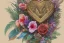 Placeholder: Tropical flowers, realistic heart drawing, crystals, tropical leaves, sacred altar, Fantasy home, cute animal.