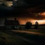 Placeholder: leaving home photo quality dark sunset mood, storm in the background