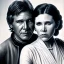 Placeholder: old carrie fisher embracing harrison ford in star wars, waist up portrait, photorealistic faces, intricate, oil on canvas, masterpiece, expert, insanely detailed, 4k resolution, cinematic smooth, intricate detail , soft smooth lighting, soft pastel colors,