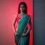 Placeholder: full body photo of a girl in saree in dark room with neon light ,hyperrealistic,detailed,8k,cinematic